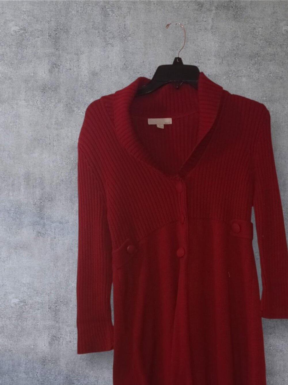 One A Red Ribbed Sweater Dress Size Large Button Detail Midi Knit Dress
